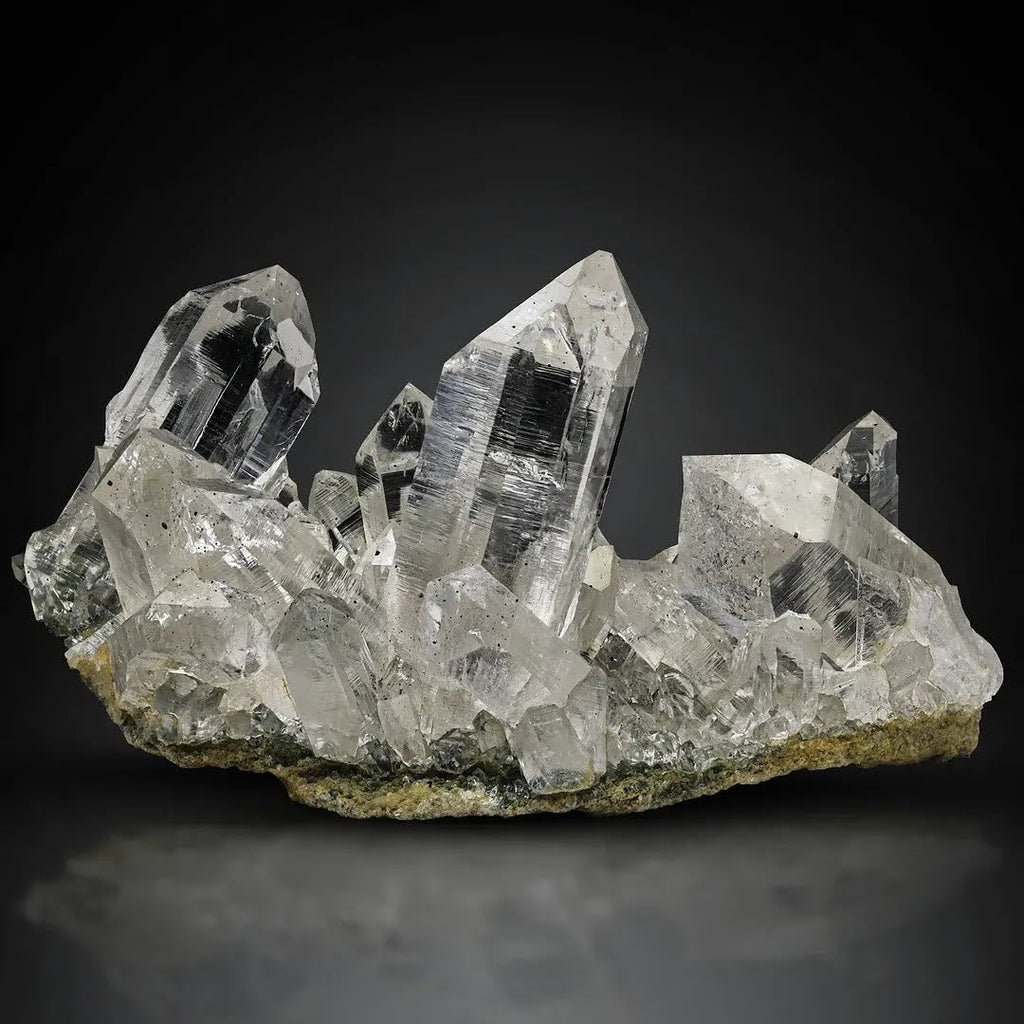 Glassy Clear Quartz Crystal Cluster on Matrix from India