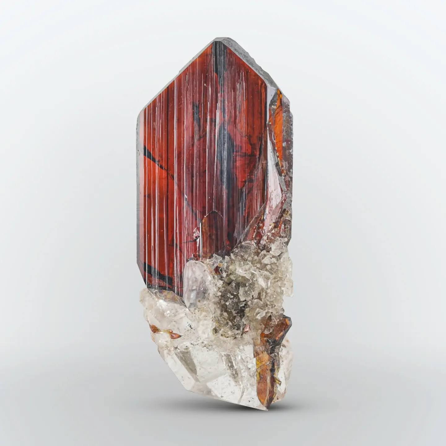 Blood Red Brookite thick crystal with Clear Quartz from Pakistan