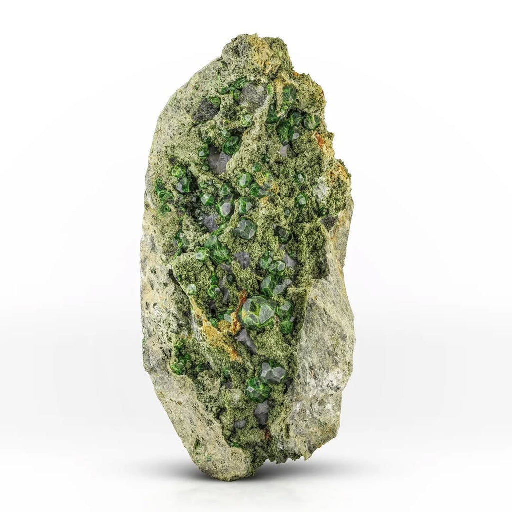 Green Isolated Demantoid Garnet Crystals on Calcite from Iran