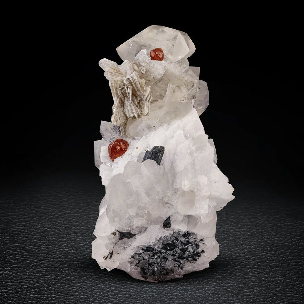 Red Hassonite Garnet on Quartz with Schorl and Mica from Pakistan