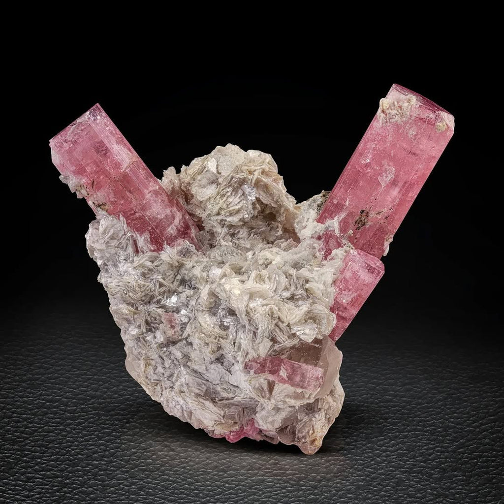 Pink Tourmaline Isolated Couple of Crystals on Muscovite from Afghanistan