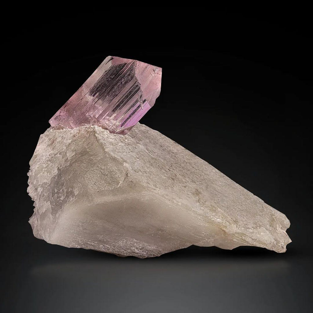 Pink Kunzite Crystal Positioned on White Albite Matrix from Afghanistan