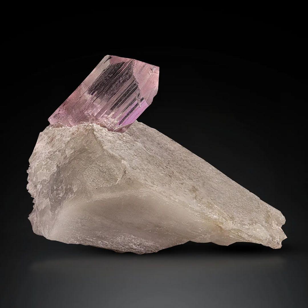 Pink Kunzite Crystal Positioned on White Albite Matrix from Afghanistan