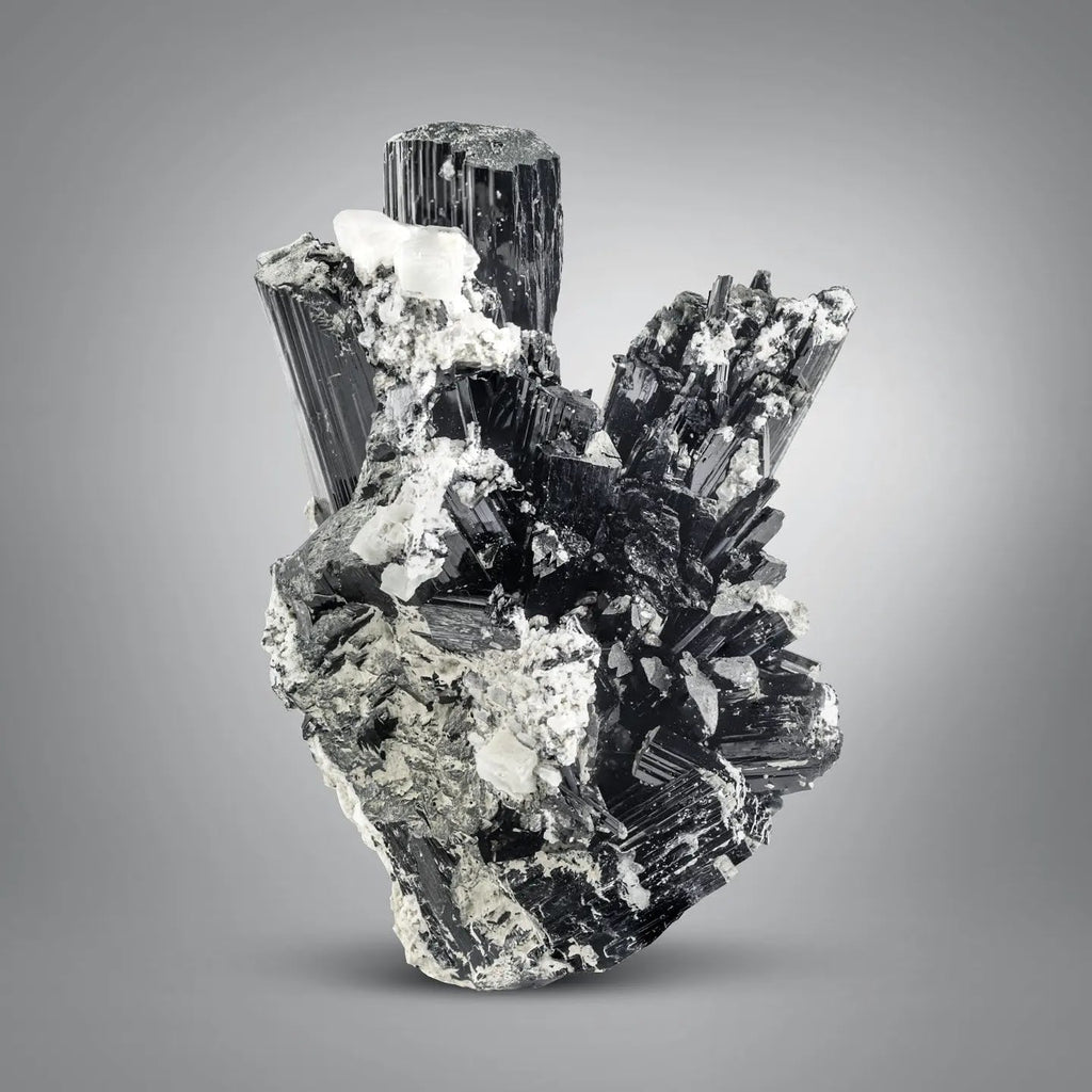 Lustrous cluster of Aegirine crystals with white Albite from Pakistan