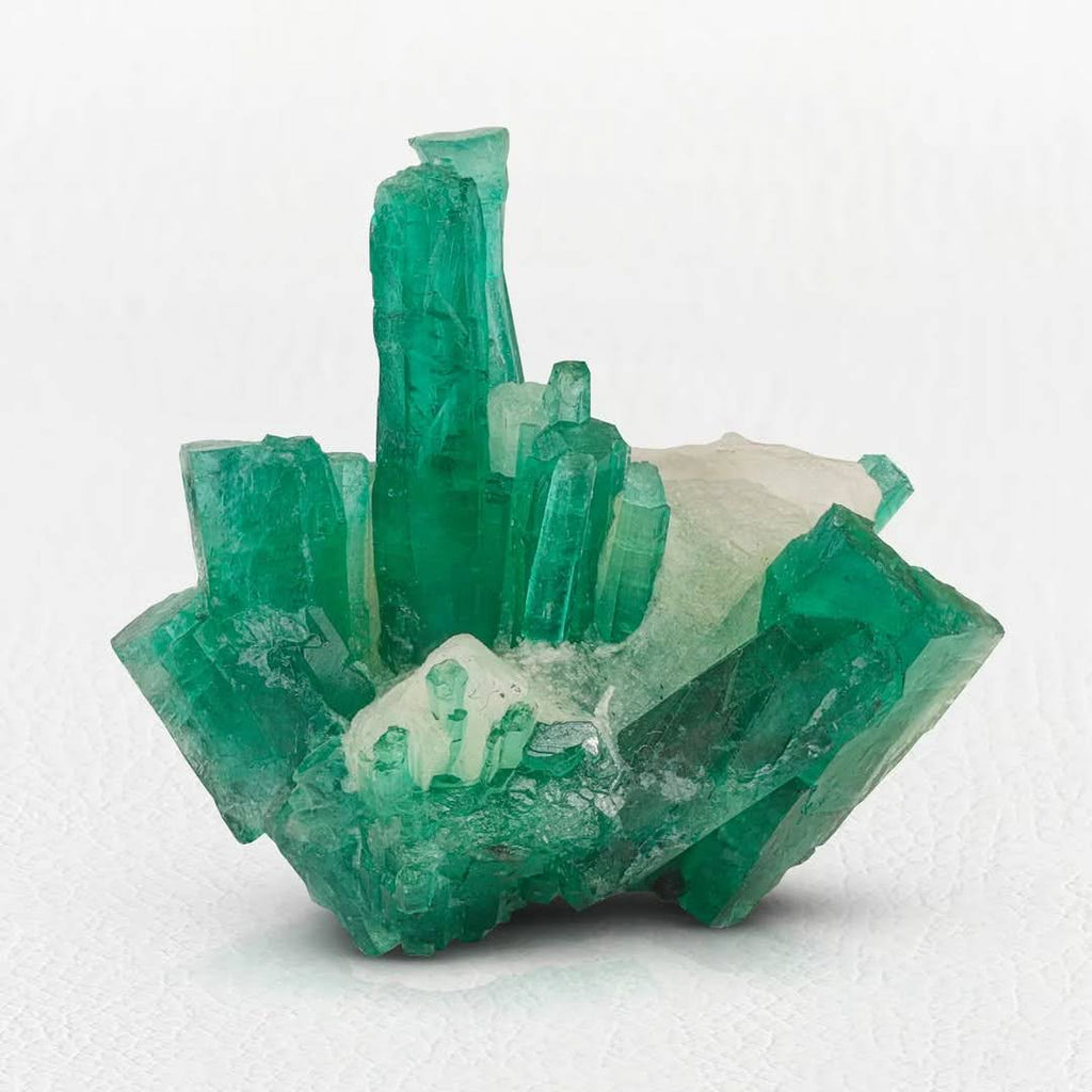 Vibrant Green Emerald Crystals on Calcite Matrix from Afghanistan