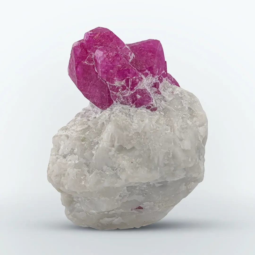 Intergrown Corundum Ruby crystals on Marble matrix from Afghanistan