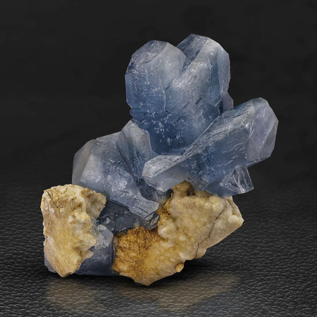 Cluster of Vibrant Blue Celestite Crystals on Calcite from Afghanistan