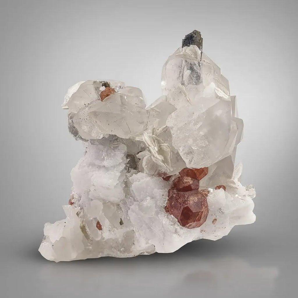 Hassonite Garnet Crystals on Quartz with Schorl from Pakistan