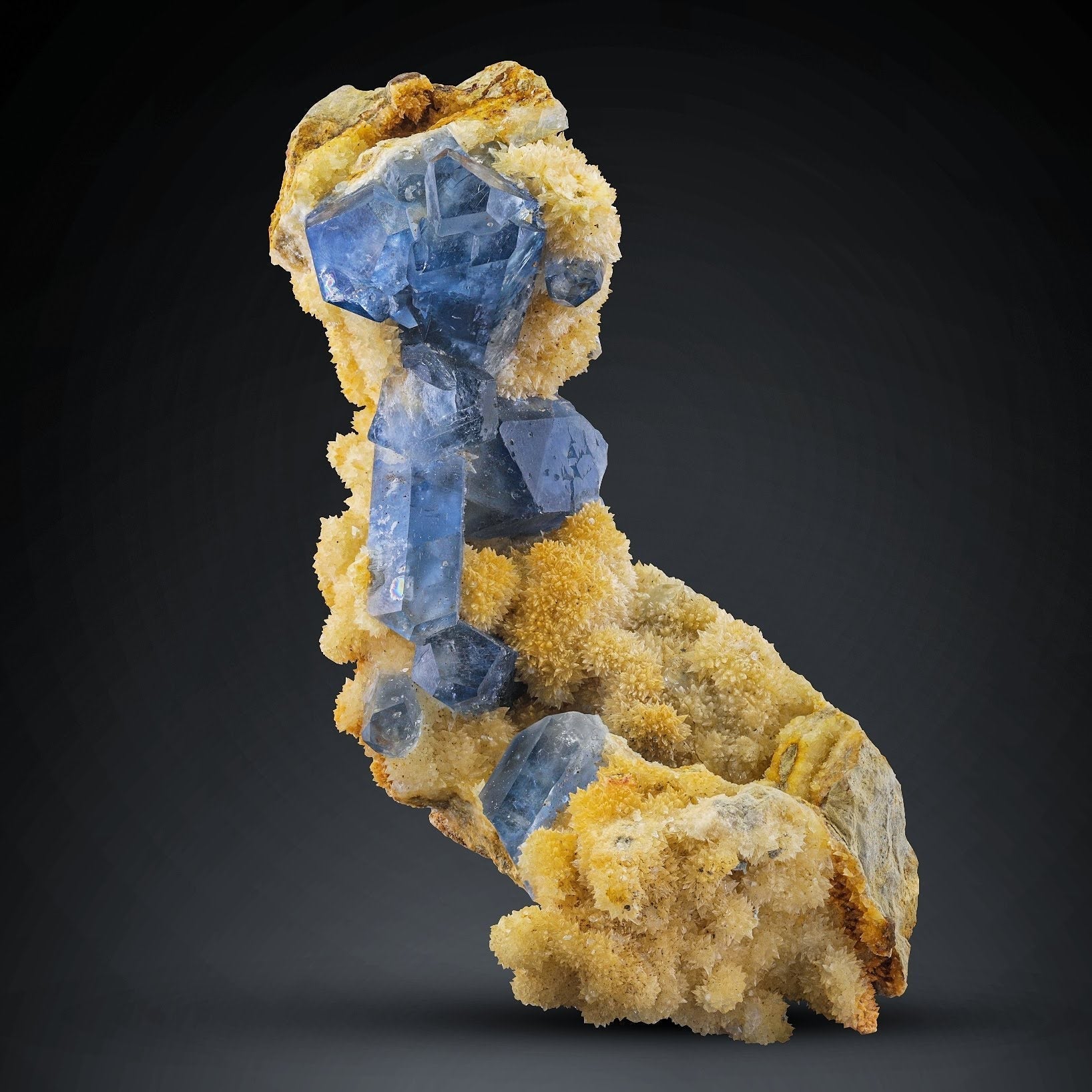 vibrant blue color Celestite crystals on Calcite matrix from Afghanistan