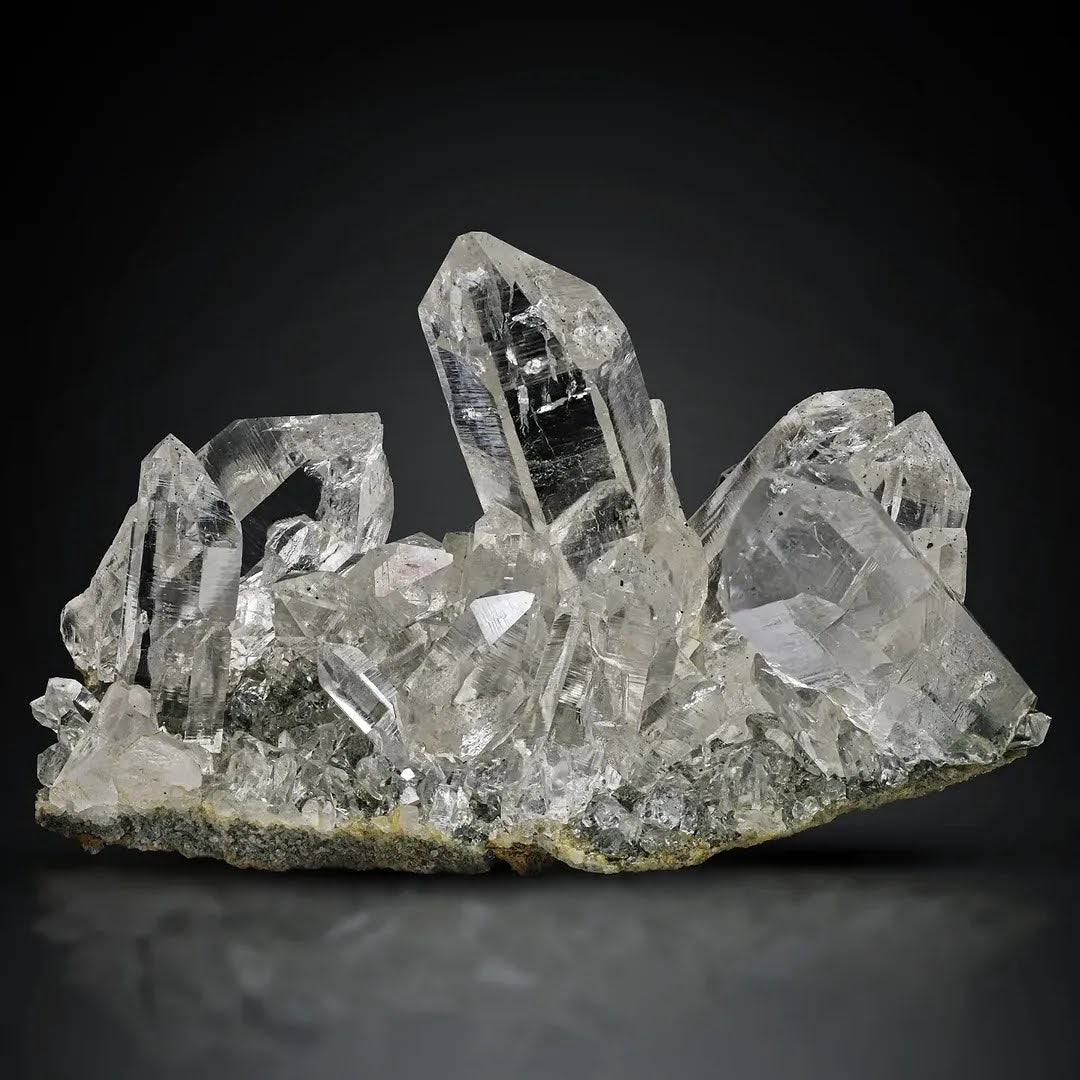 Glassy Clear Quartz Crystal Cluster on Matrix from India