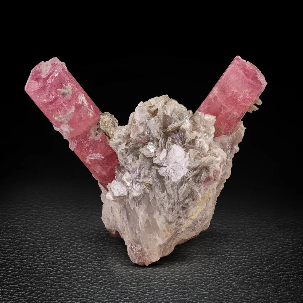 Pink Tourmaline Isolated Couple of Crystals on Muscovite from Afghanistan