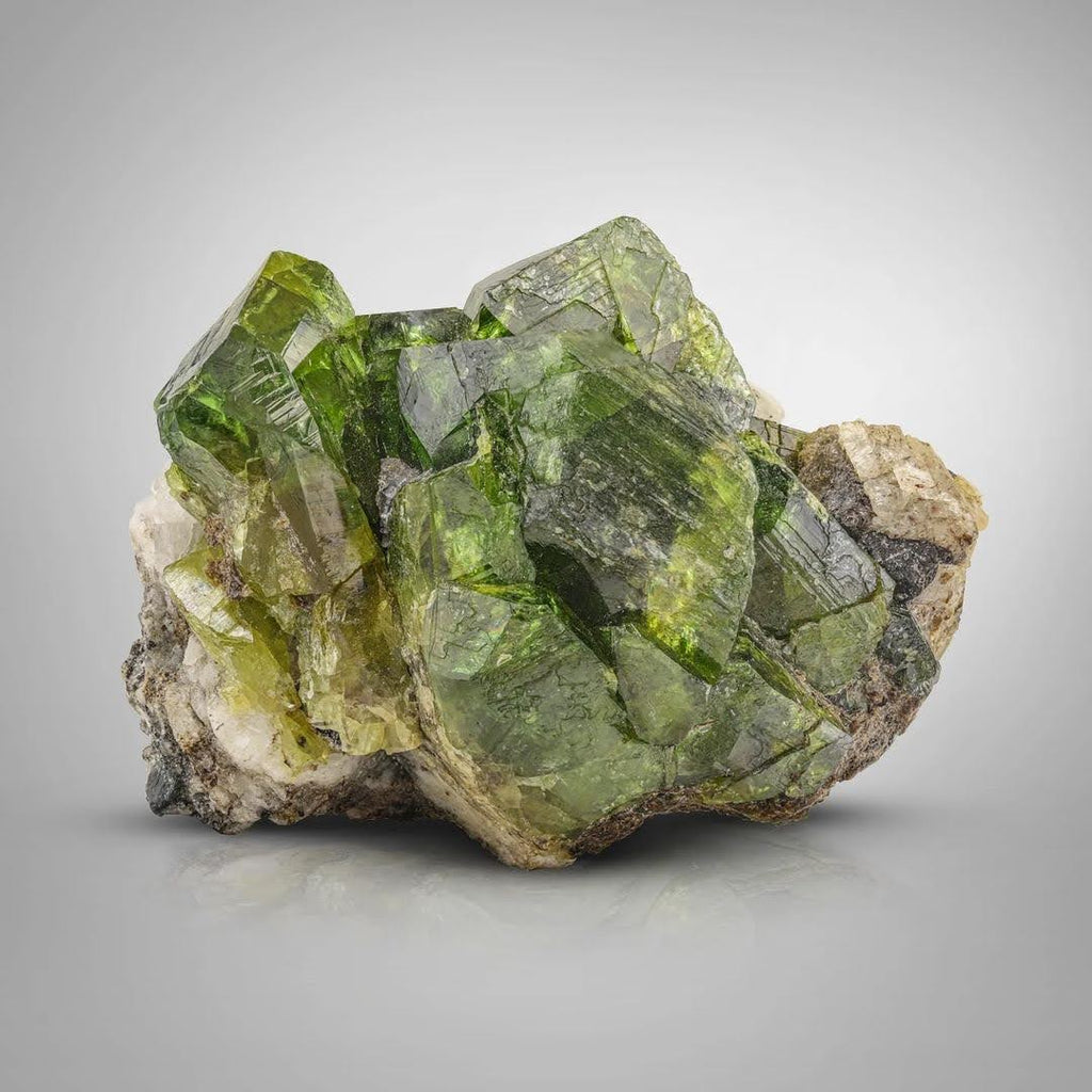 Apple Green Titanite Crystals on Calcite from Pakistan