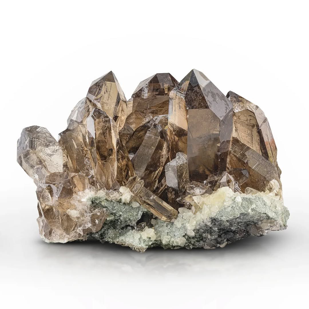 Vibrant Smoky Quartz Crystals on Calcite Matrix from Pakistan