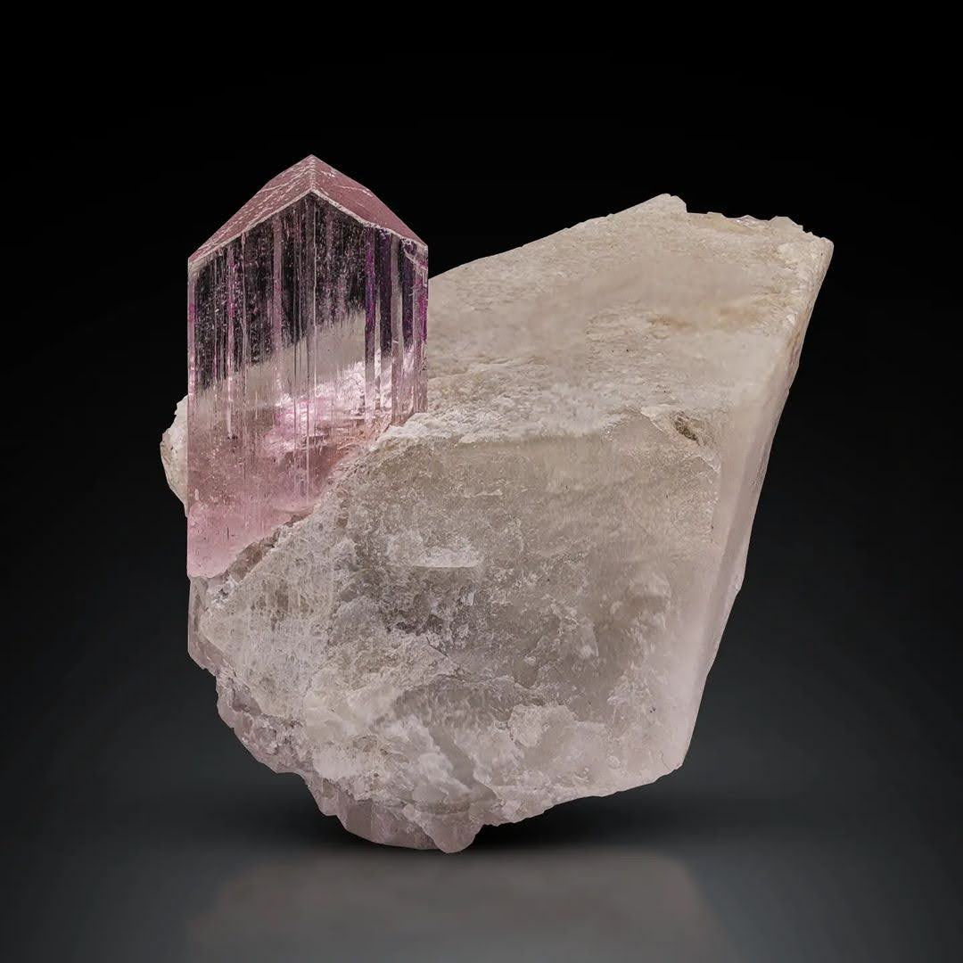 Pink Kunzite Crystal Positioned on White Albite Matrix from Afghanistan