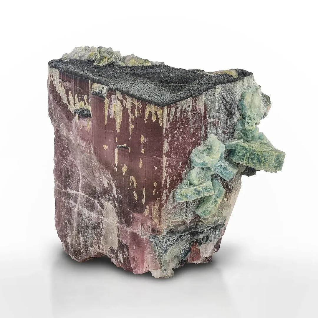 Rare Vorobyevite Alkali Beryl on Rubilite Tourmaline Crystal from Afghanistan