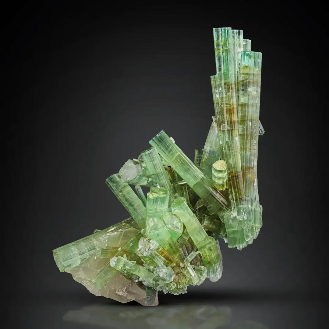 Cluster of Mint-Green Tourmaline Crystals with Quartz from Afghanistan