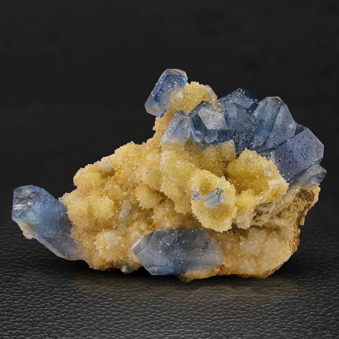 Robust Celestite Crystal Cluster on Honey Yellow Calcite from Afghanistan