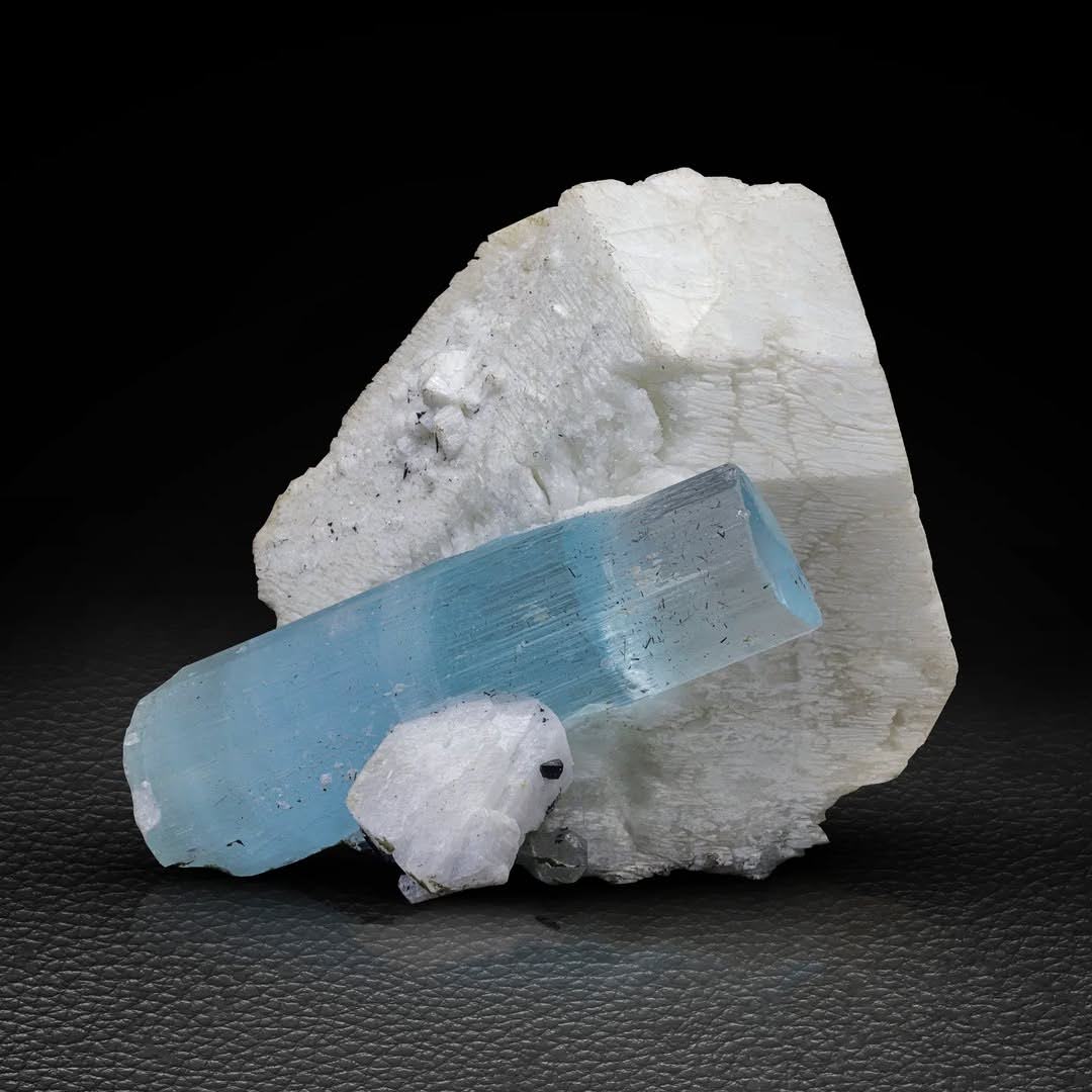 Double Terminated Aquamarine on Microcline Feldspar From Pakistan
