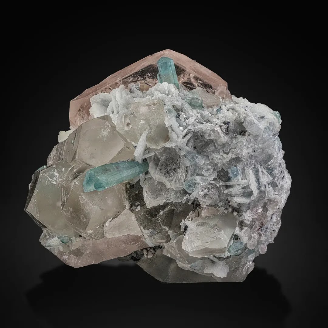 Peach Morganite Crystal with Sea Foam Blue Tourmaline from Afghanistan