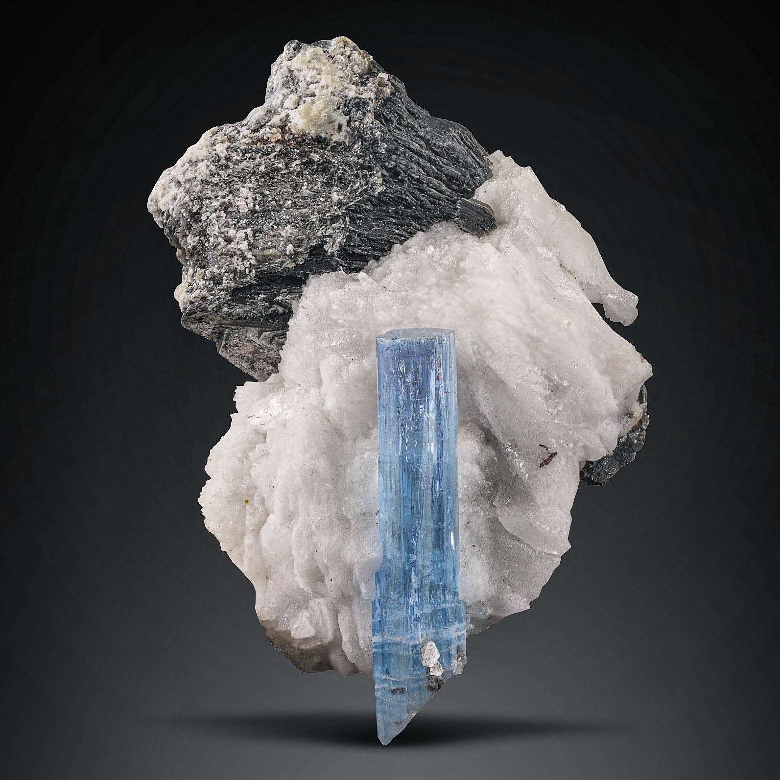 Blue color Aquamarine crystal on Albite with Muscovite From Pakistan