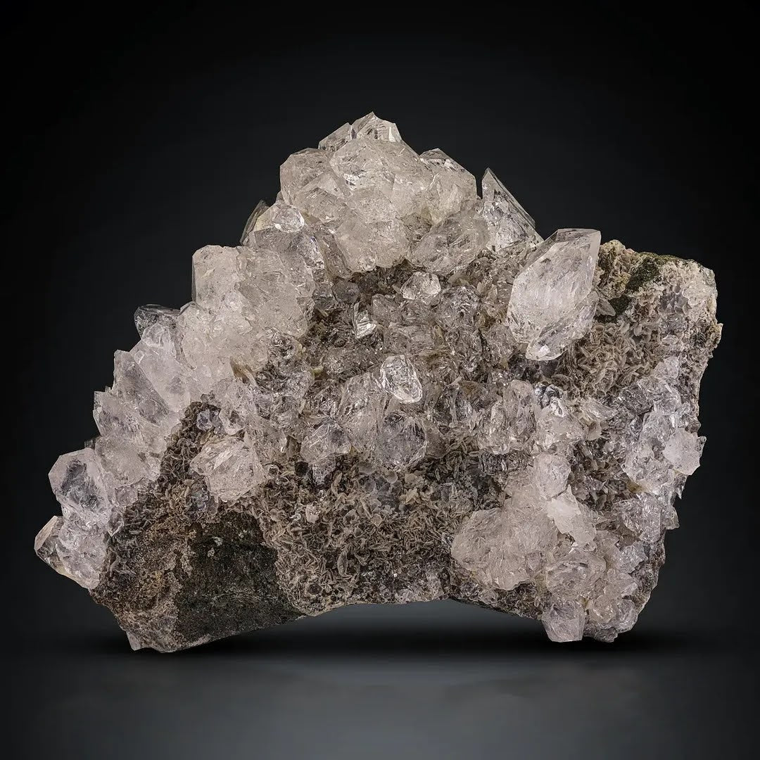 Lustrous Diamond Quartz Crystal Cluster on Matrix from Pakistan