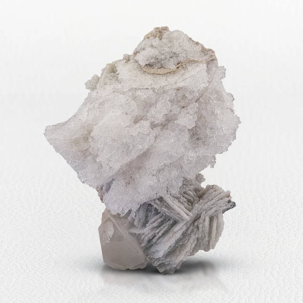 Rare Etched Pollucite Cluster on Quartz with Cleavelandite from Afghanistan