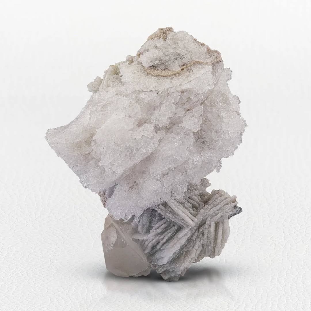 Rare Etched Pollucite Cluster on Quartz with Cleavelandite from Afghanistan