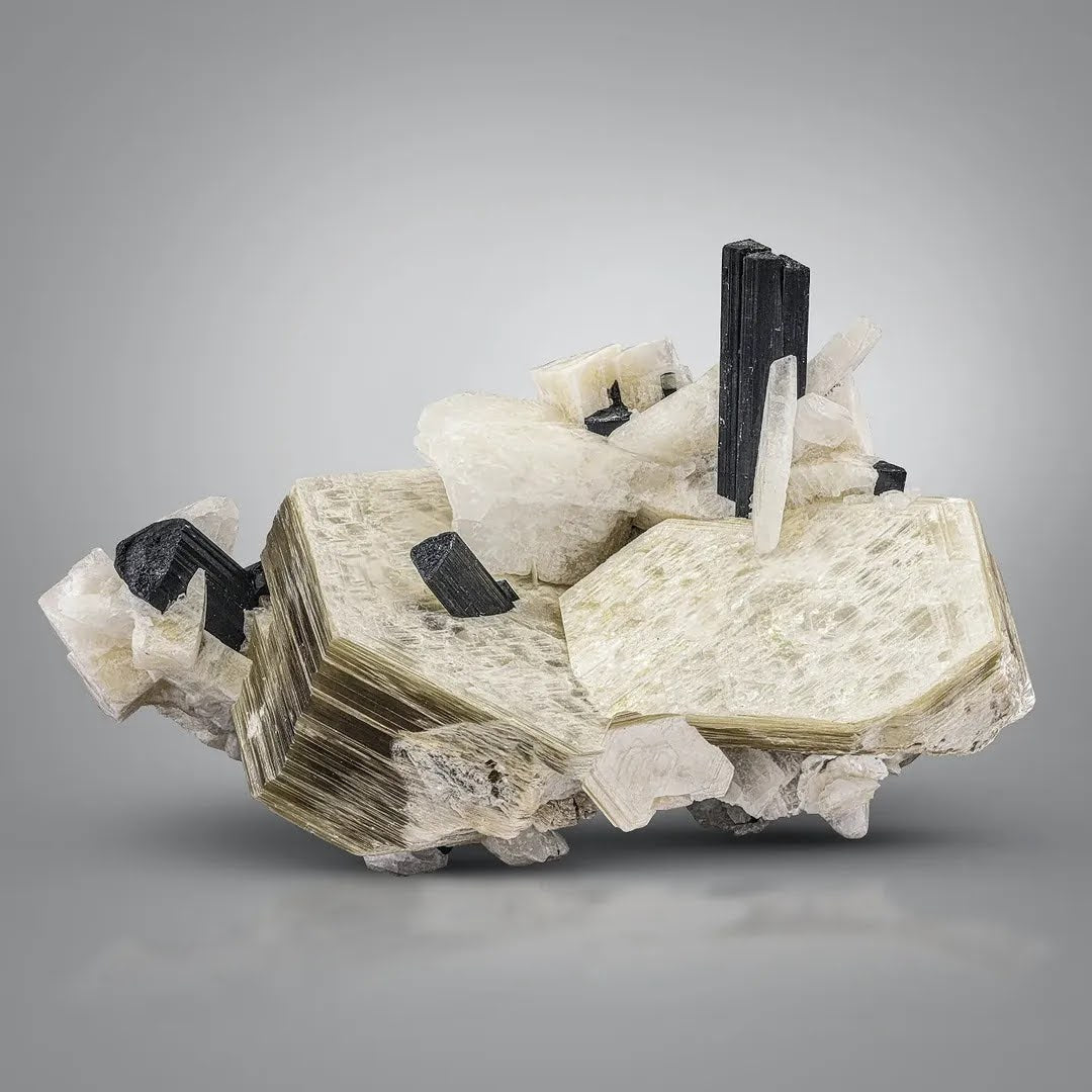 Combination of Black Tourmaline Crystals on Muscovite Matrix from Pakistan