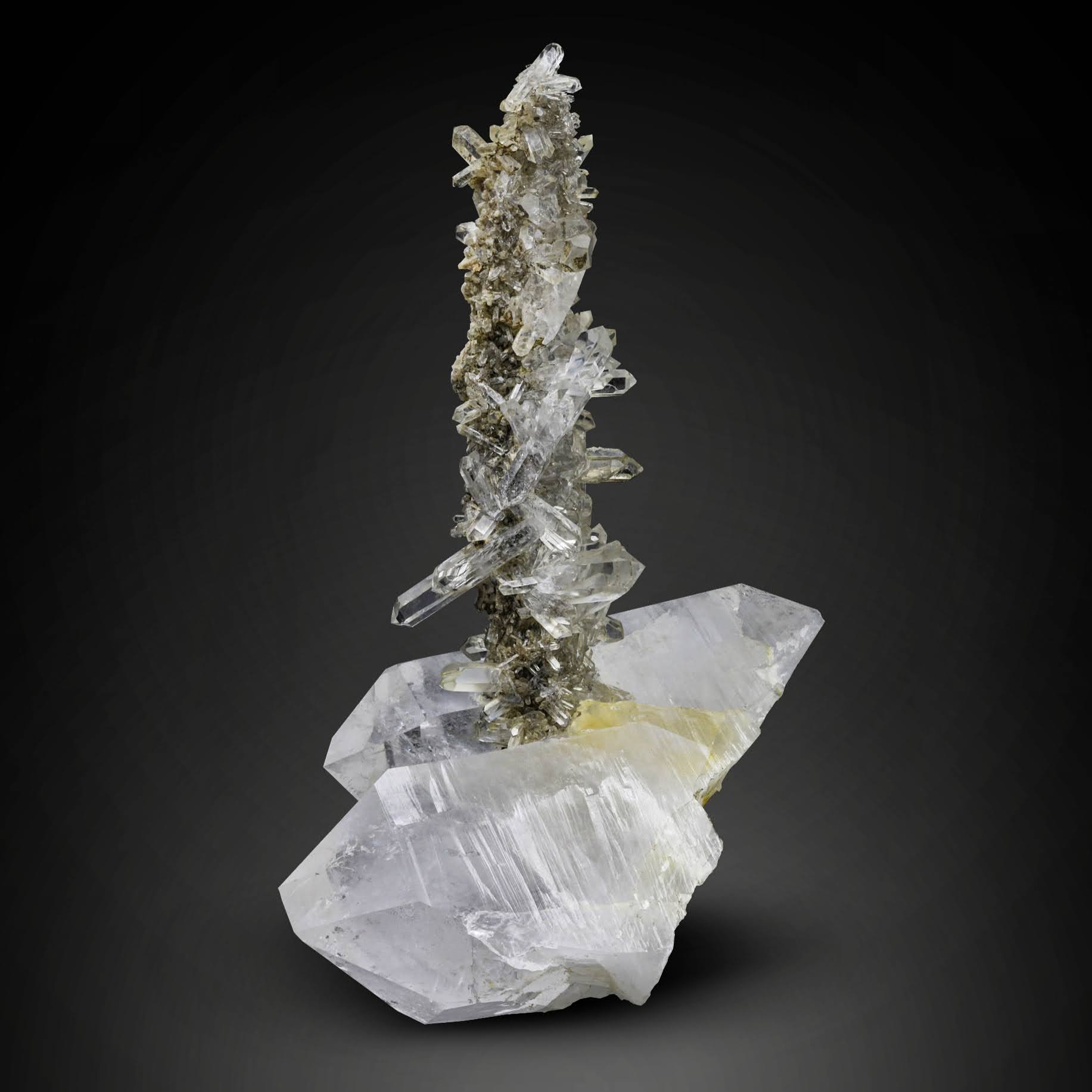 artistic Chlorite Quartz cluster on clear Quartz matrix from Pakistan