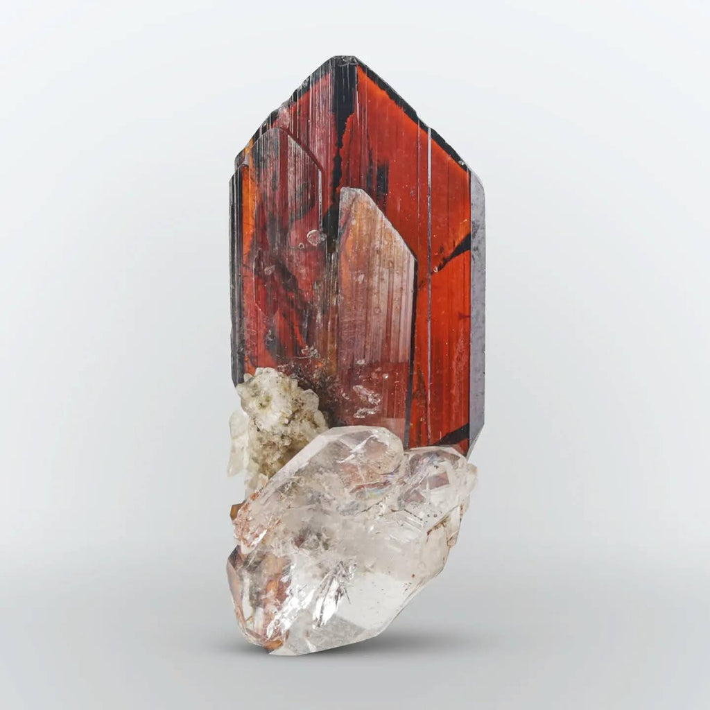 Blood Red Brookite thick crystal with Clear Quartz from Pakistan