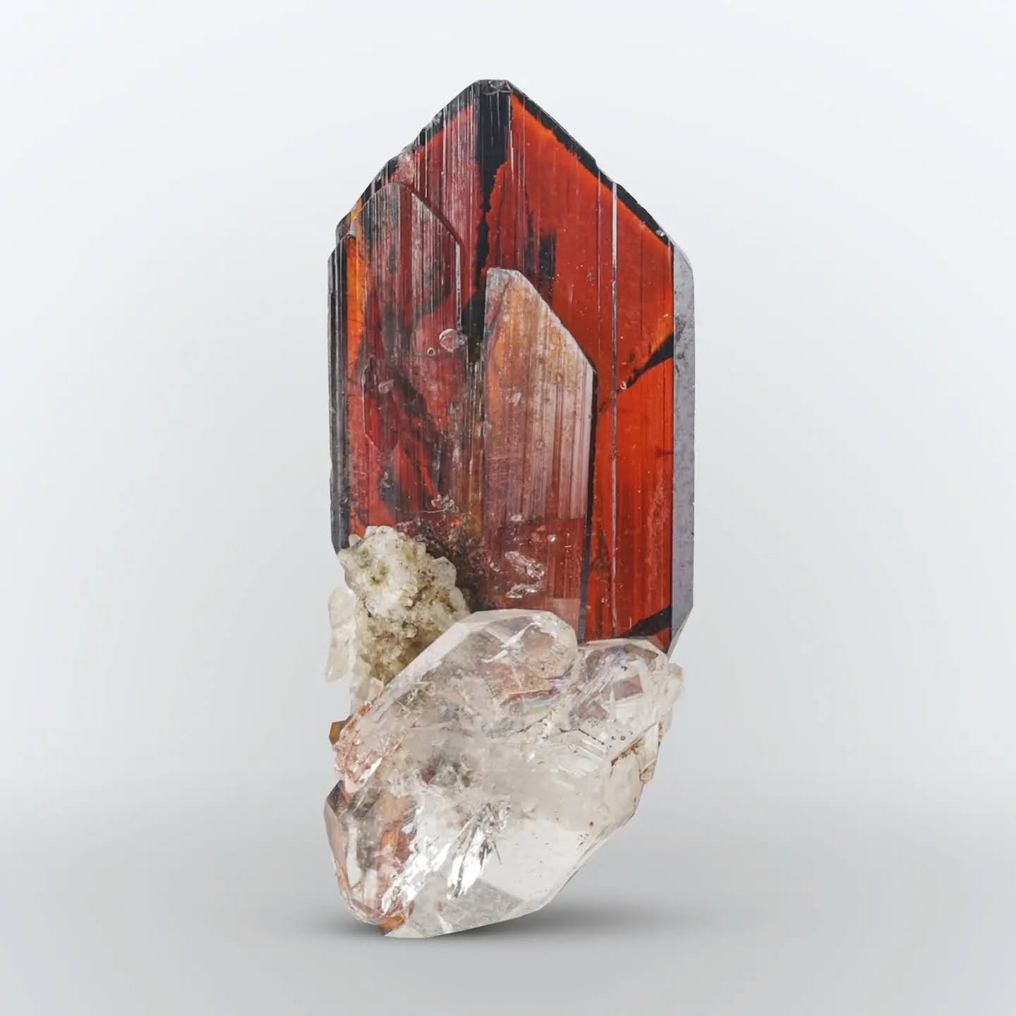 Blood Red Brookite thick crystal with Clear Quartz from Pakistan