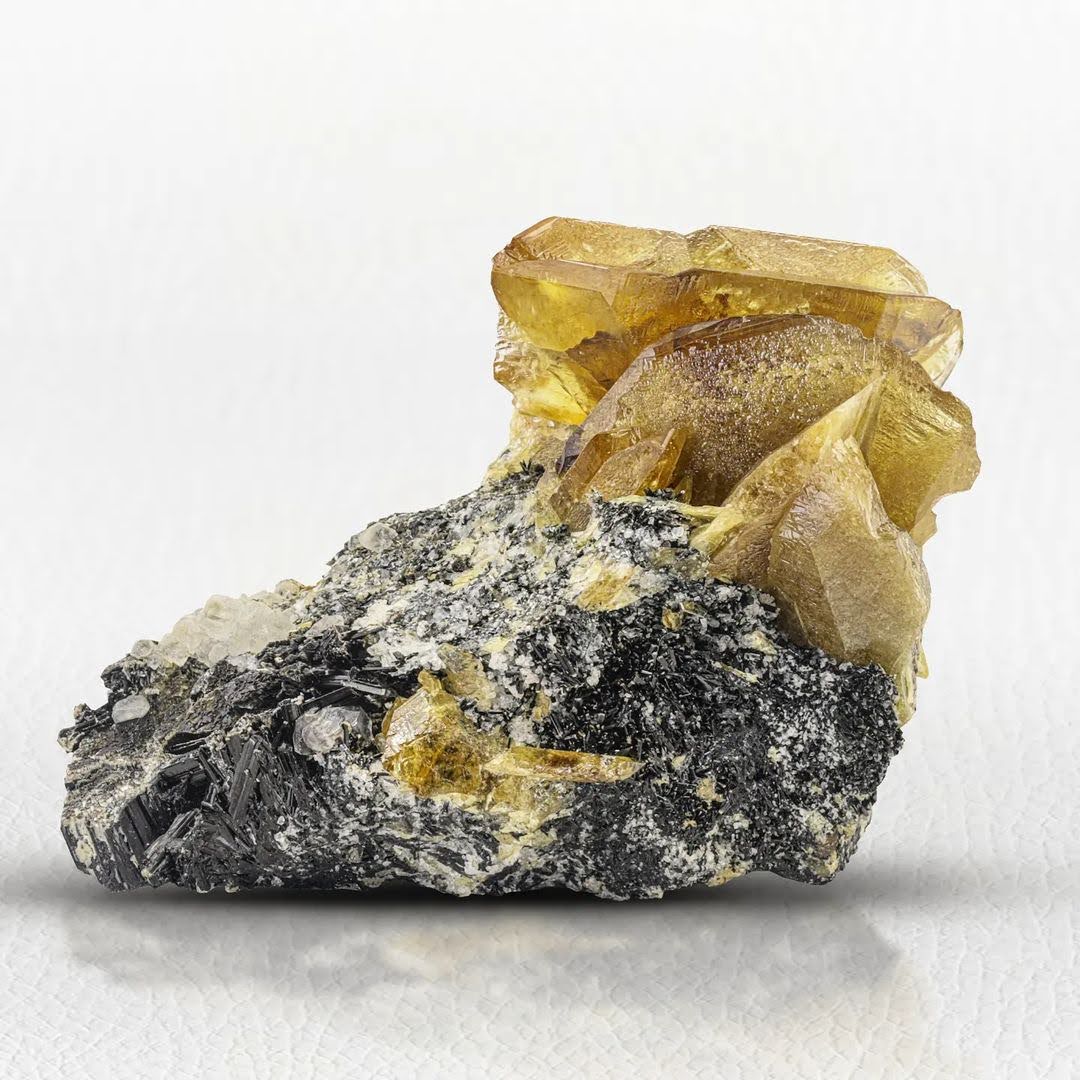 Honey Yellow Twinned Titanite Crystal Cluster on Matrix from Pakistan