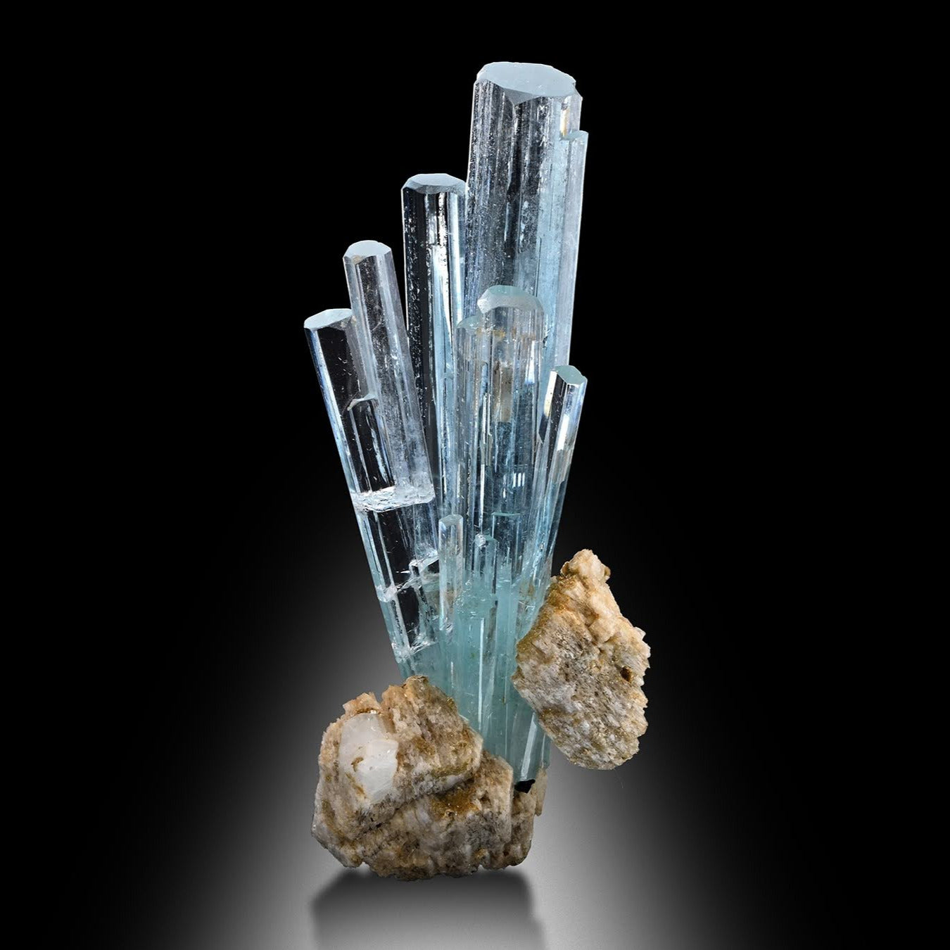 Robust Cluster of Aquamarine Crystals on Albite Matrix from Pakistan