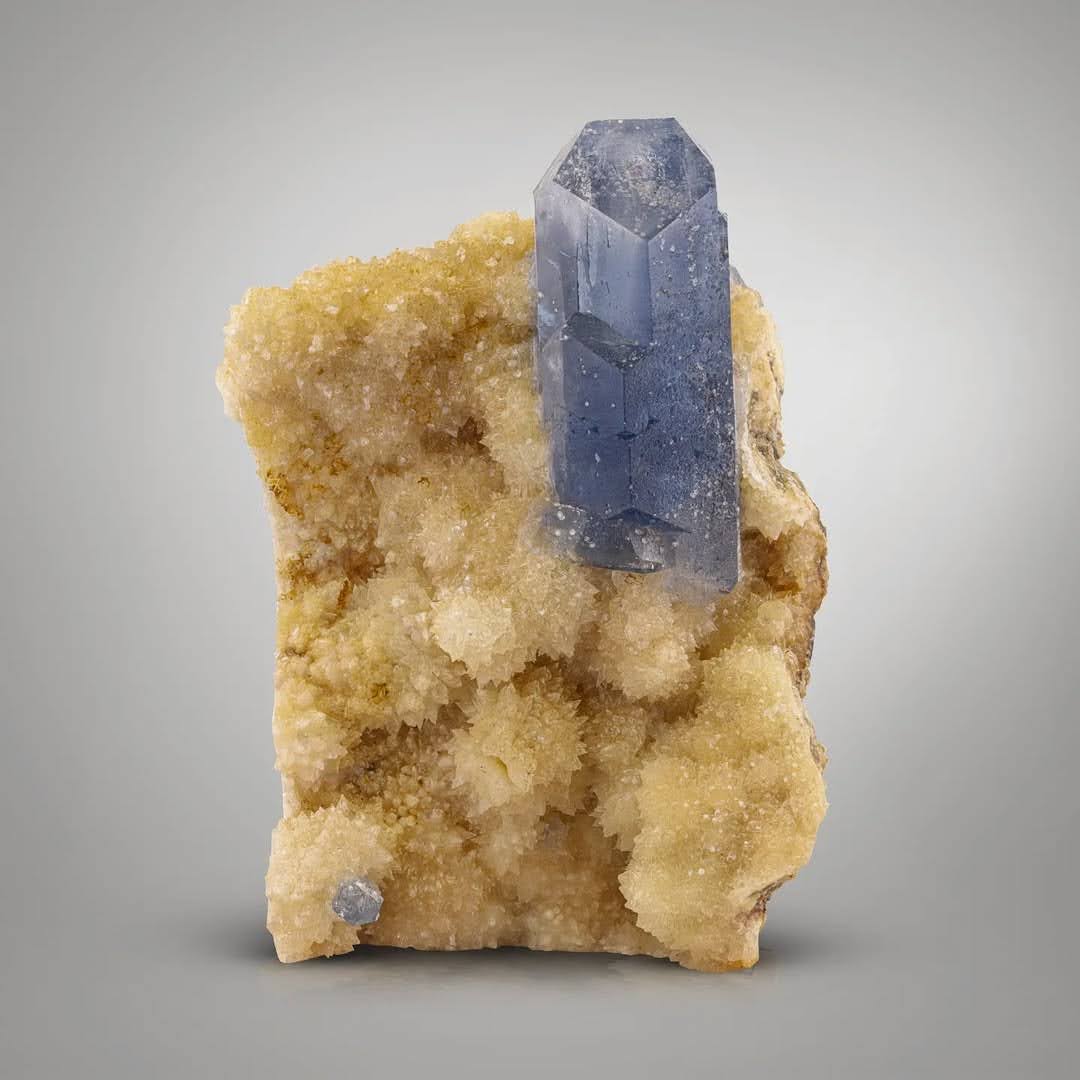 Free Standing Isolated Celestite Crystal on Calcite Matrix from Afghanistan