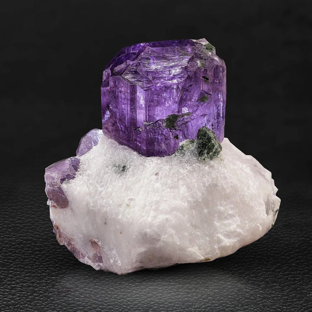 Vibrant Purple Scapolite Crystal on Calcite with Diopside from Afghanistan