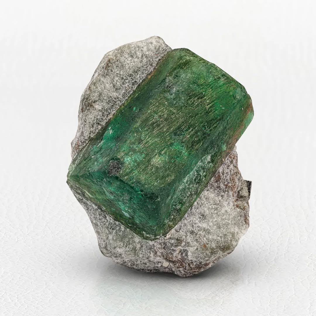 Double Terminated Emerald Crystal on Calcite with Pyrite from Pakistan