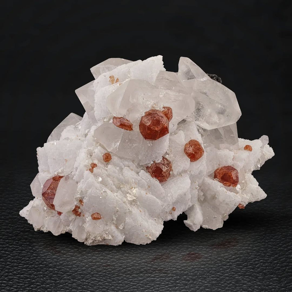 Red Hassonite Garnet Crystals on Albite with Quartz from Pakistan