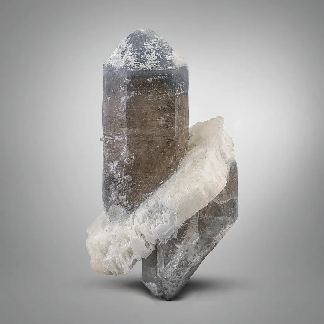 Bi color Double Terminated Smoky Blue Quartz Crystal with Albite from Afghanistan