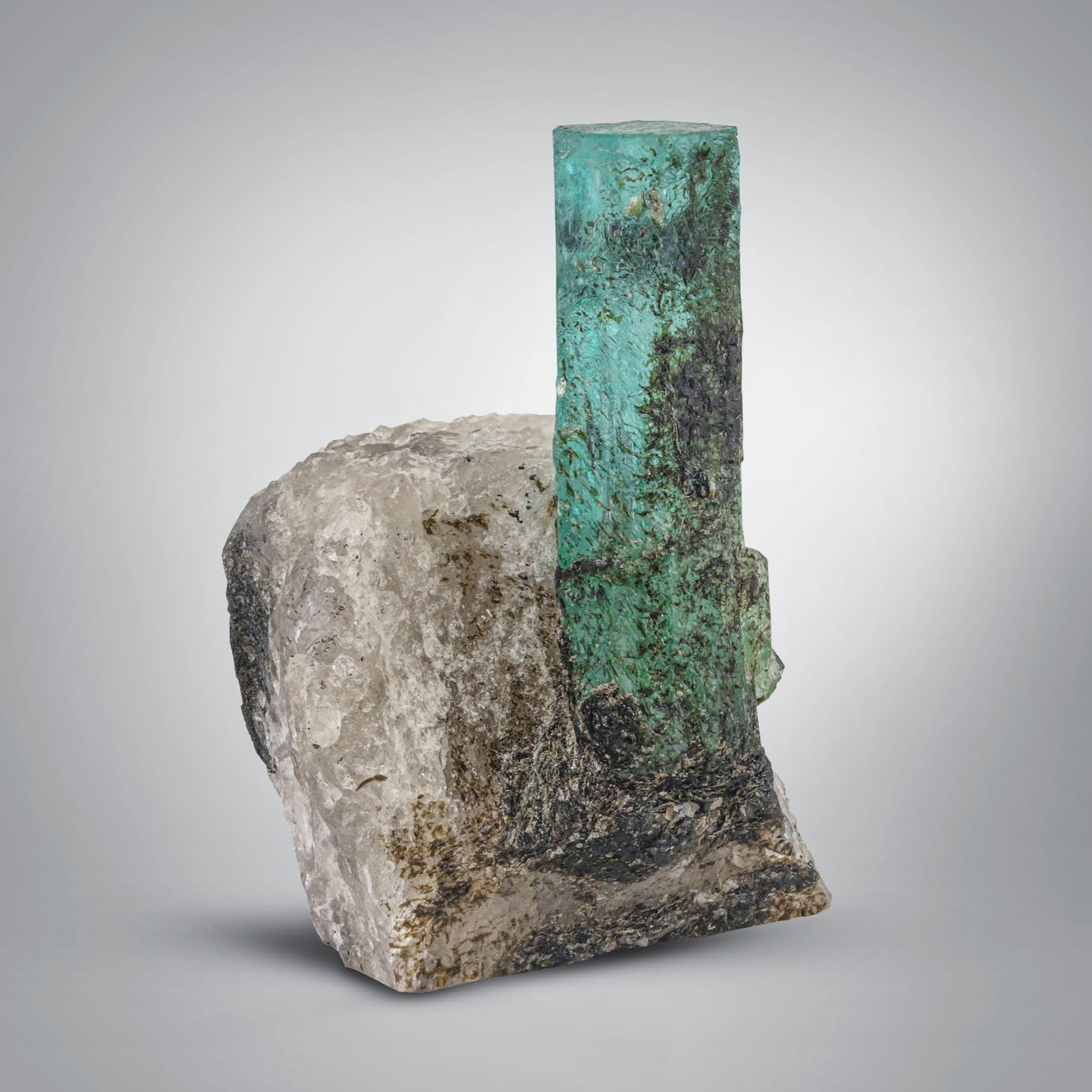 Green Emerald Standing Crystal on Calcite from Pakistan