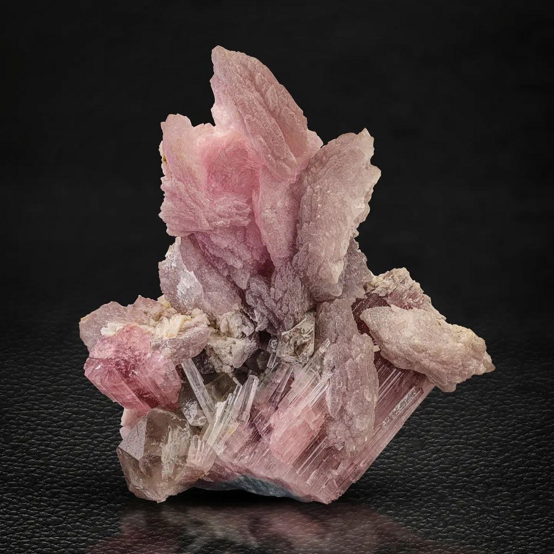 Pink Lepidolite on Pink Tourmaline Crystals with Quartz from Afghanistan