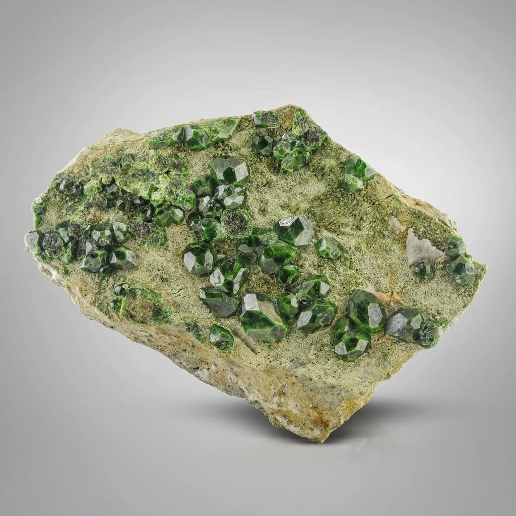 vibrant Green Demantoid Garnet Isolated Crystals on Matrix from Azerbaijan