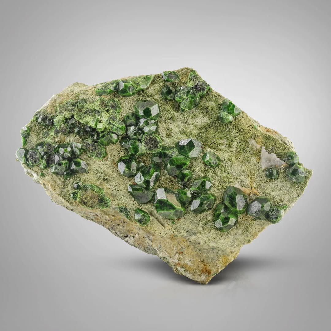 vibrant Green Demantoid Garnet Isolated Crystals on Matrix from Azerbaijan