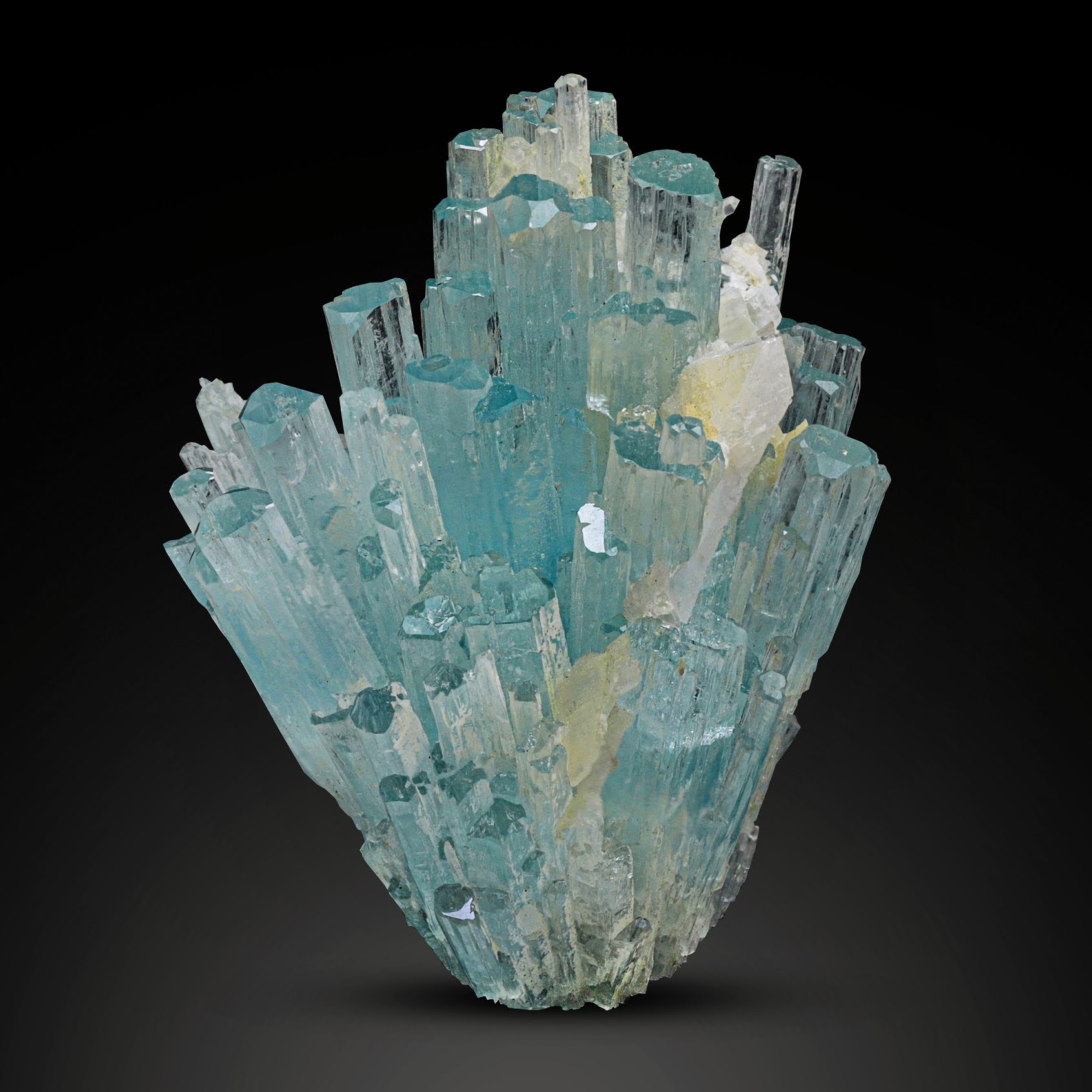 sky-blue color Aquamarine Crystal Bunch with Calcite From Pakistan