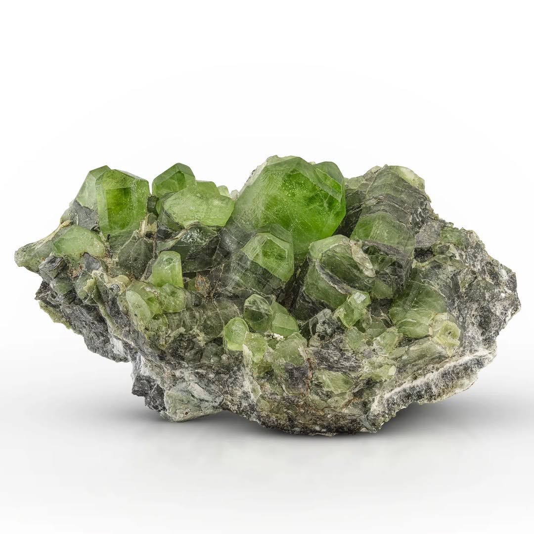 Impressive Apple Green Peridot Crystals Cluster on Matrix from Pakistan