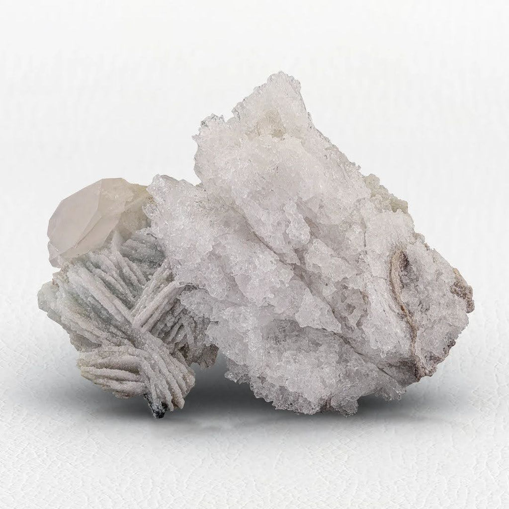Rare Etched Pollucite Cluster on Quartz with Cleavelandite from Afghanistan