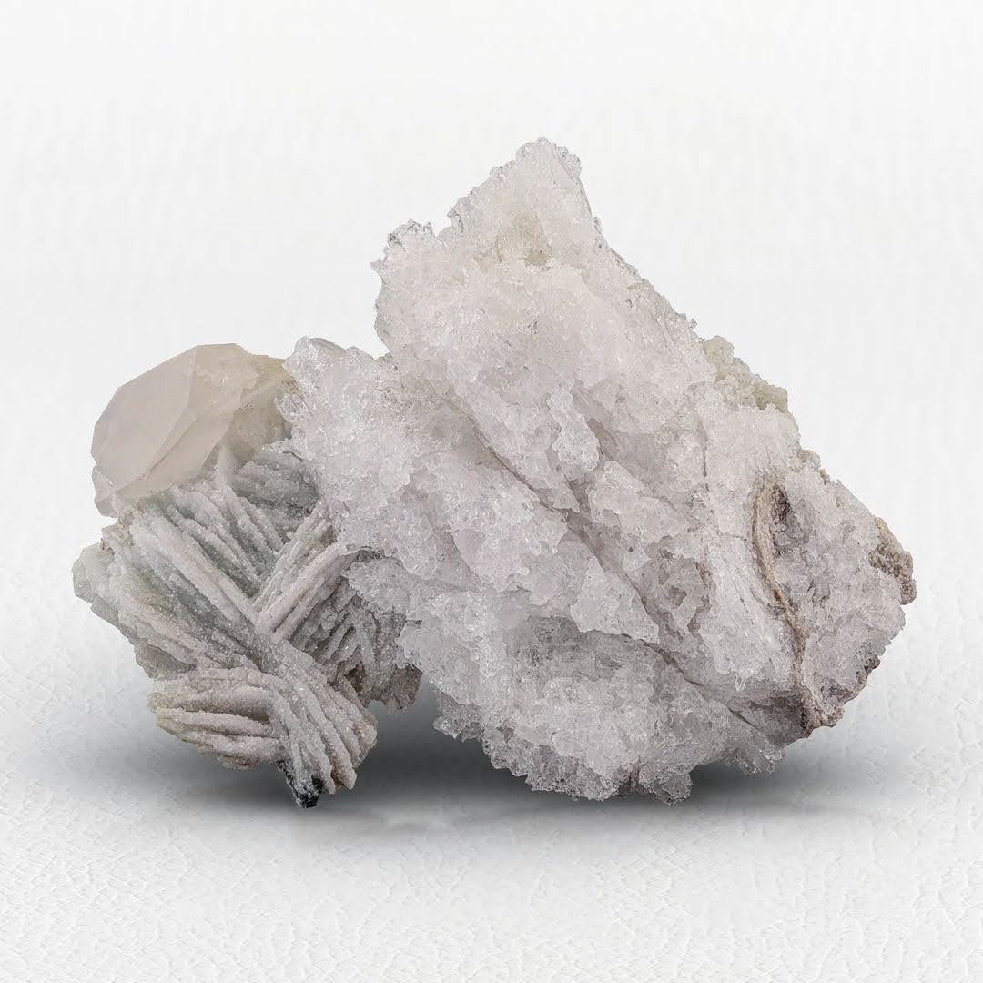 Rare Etched Pollucite Cluster on Quartz with Cleavelandite from Afghanistan