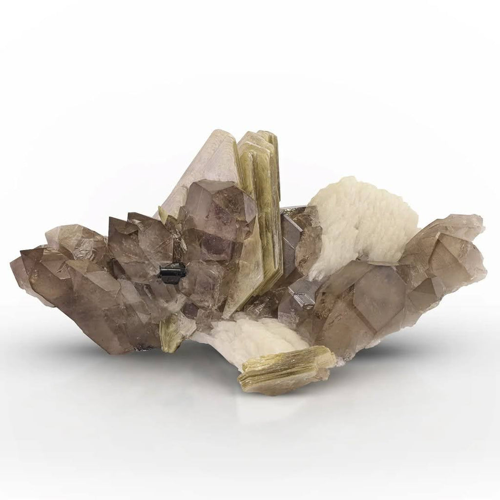 Smoky Quartz Crystals on Cleavelandite with Muscovite from Pakistan
