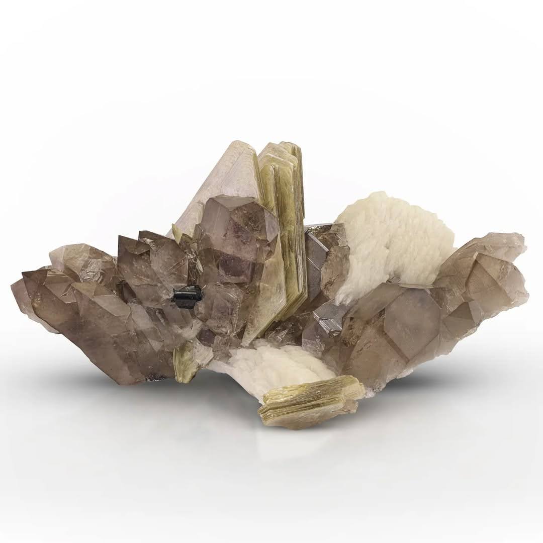 Smoky Quartz Crystals on Cleavelandite with Muscovite from Pakistan