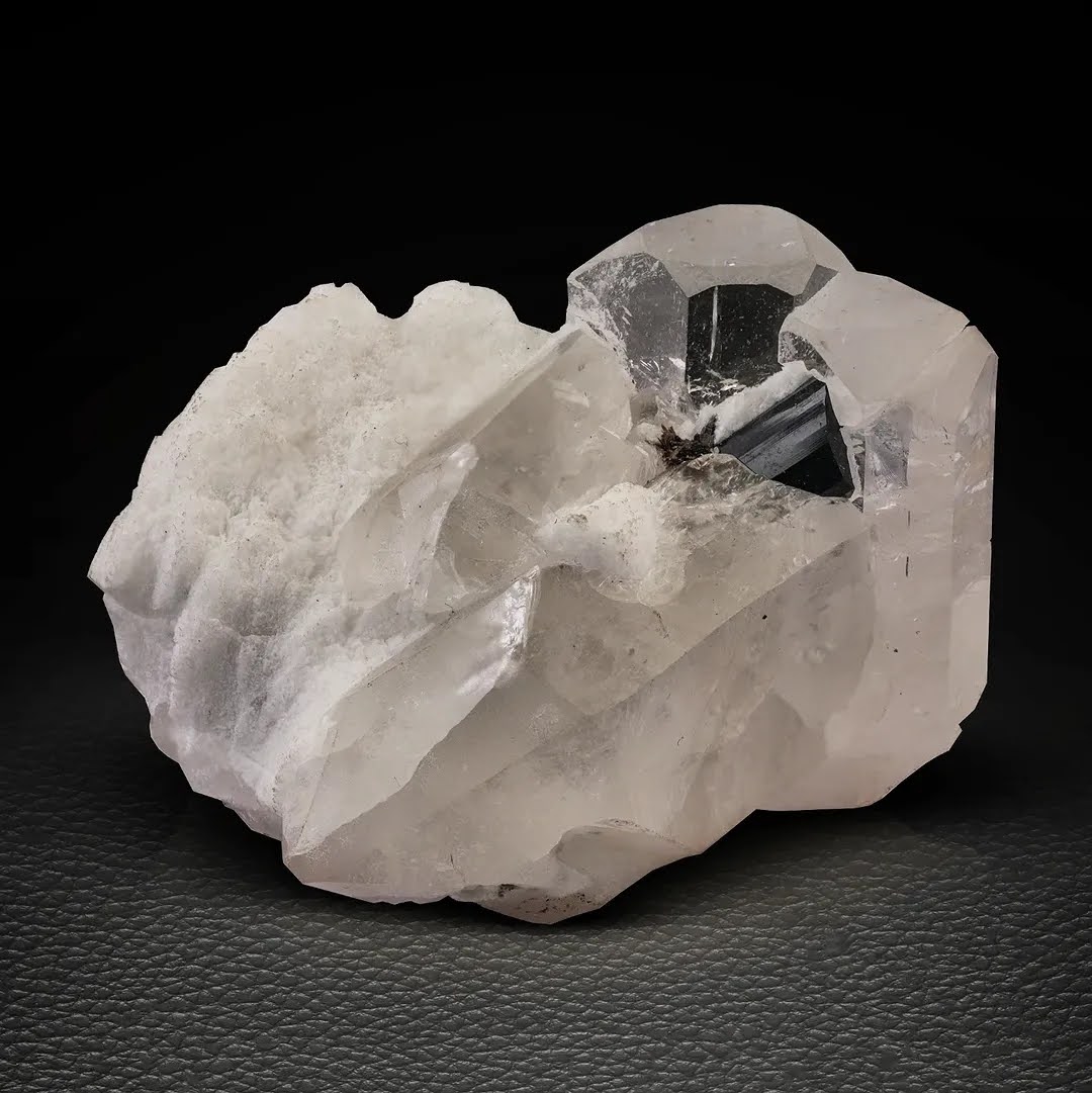 Couple of Morganite Crystals with Schorl on Quartz from Pakistan