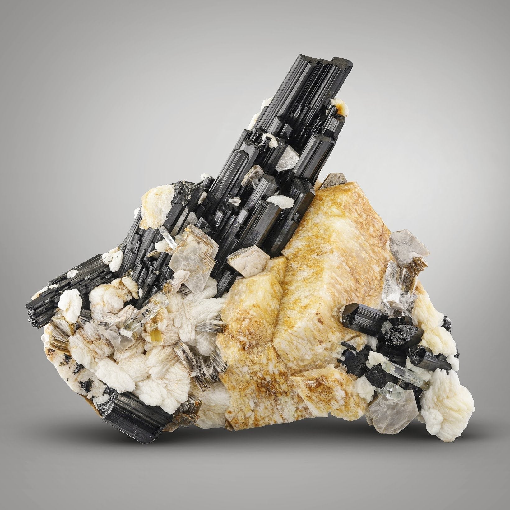 Lustrous Schorl Black Tourmaline on Feldspar with Aquamarine from Pakistan
